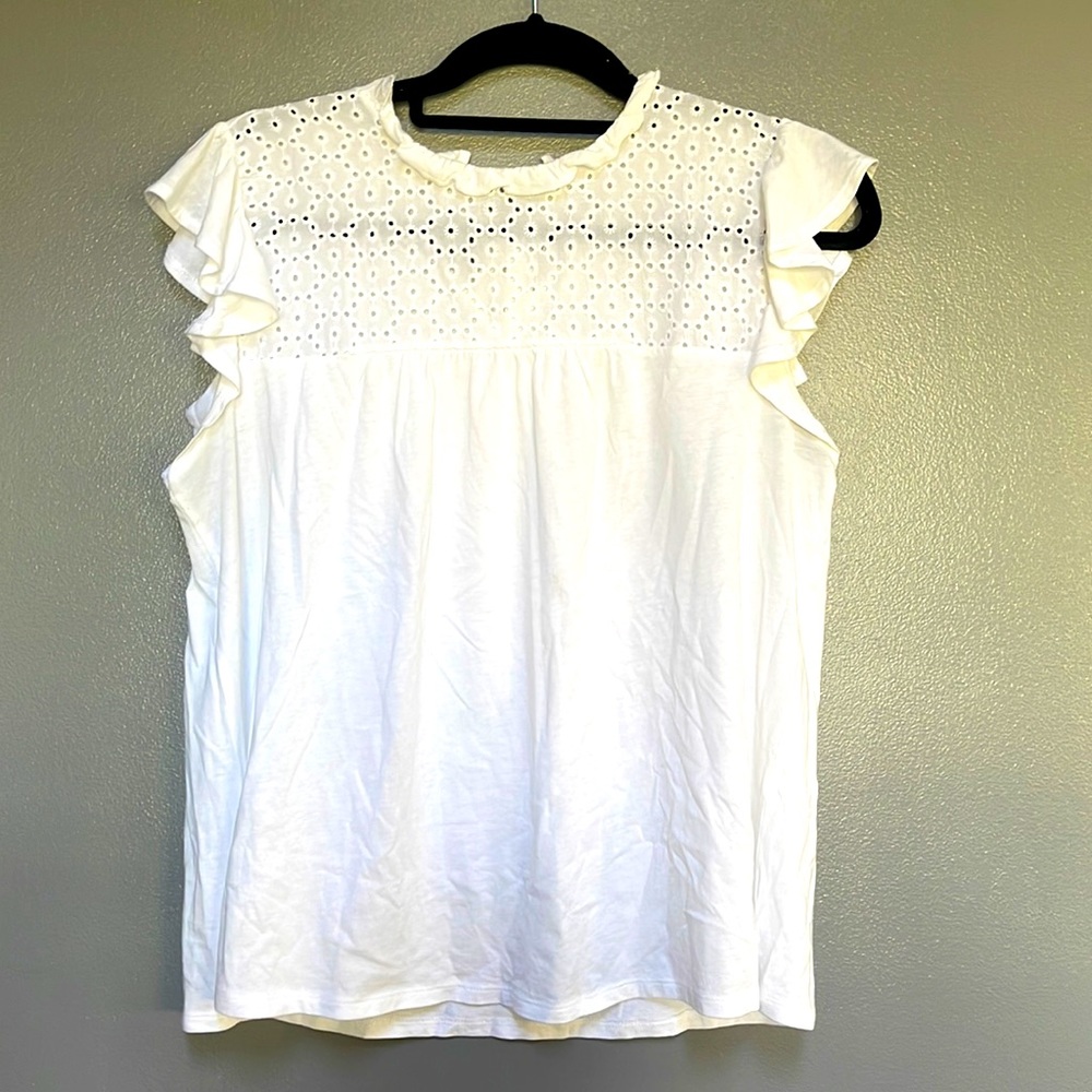 Loft white flutter sleeve tie back flowy top